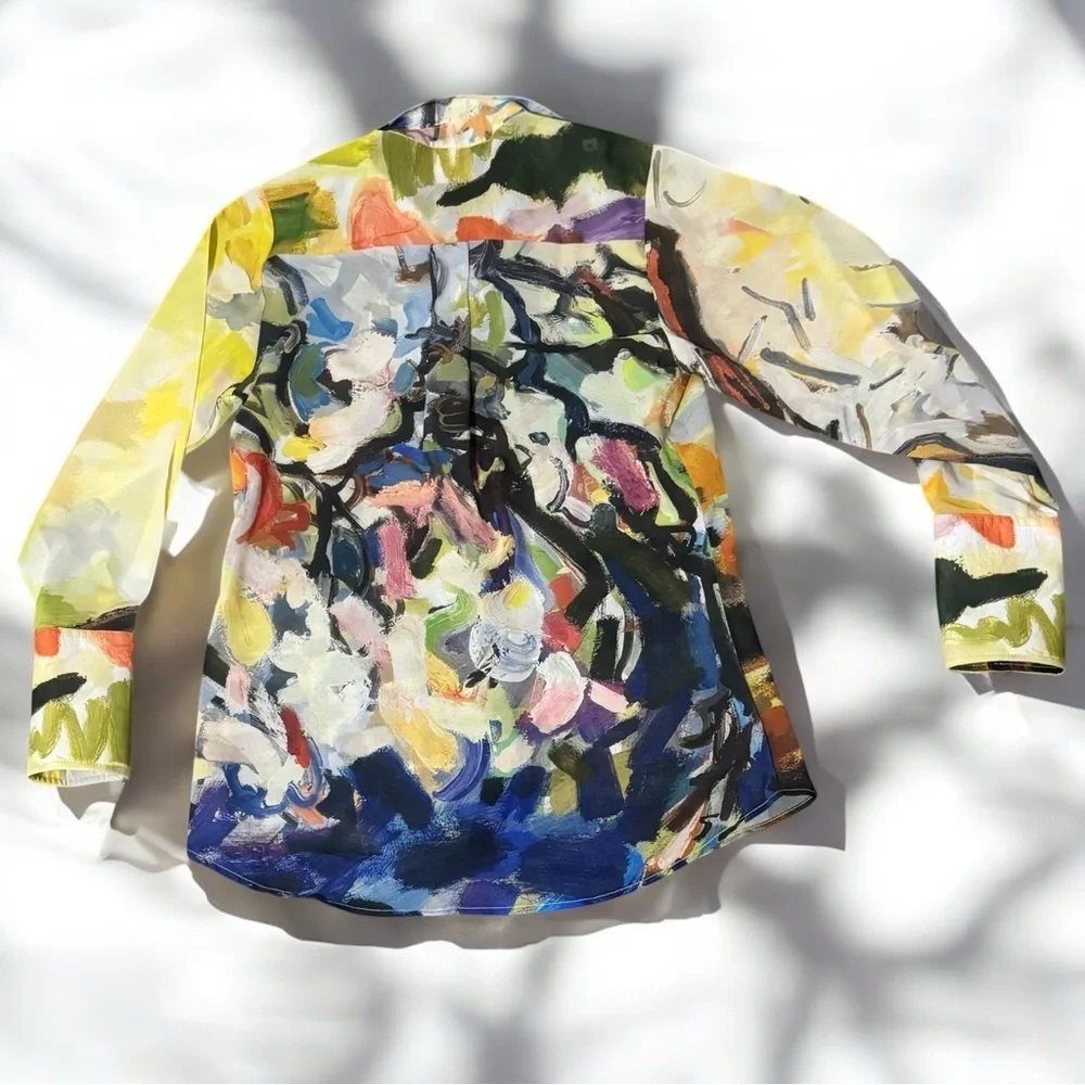 Dena Lyons NWOT Palm Beach Button Down Art brush strokes‎ long sleeve colorful 4